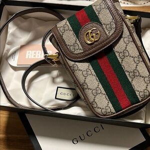 Gucci Ophidia Flap Phone Crossbody Bag - GG Canvas